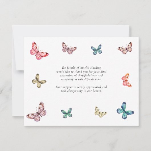 Vlinders Funeral Viering Van Het Leven Bedankkaart (Achterkant)