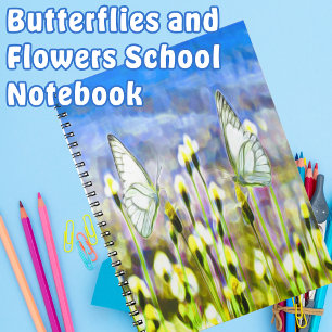 Vlinders Gele Lente Bloemen Blauwe Hemel Notitieboek
