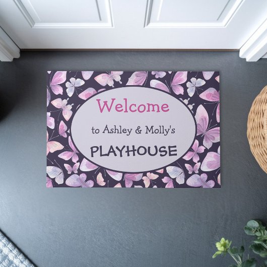 Vlinders gepersonaliseerd kinderhuis welkom deurmat