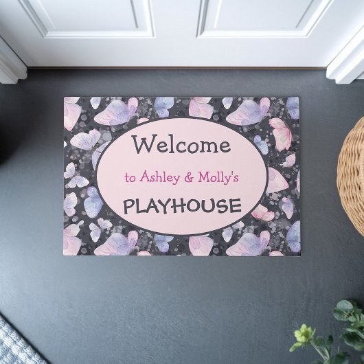 Vlinders gepersonaliseerd kinderhuis welkom deurmat