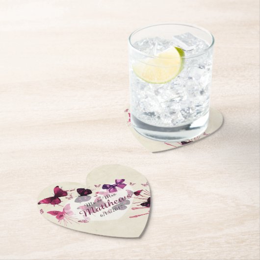 Vlinders Gepersonaliseerde Wedding Heart Onderzett Kartonnen Onderzetters (Insitu)
