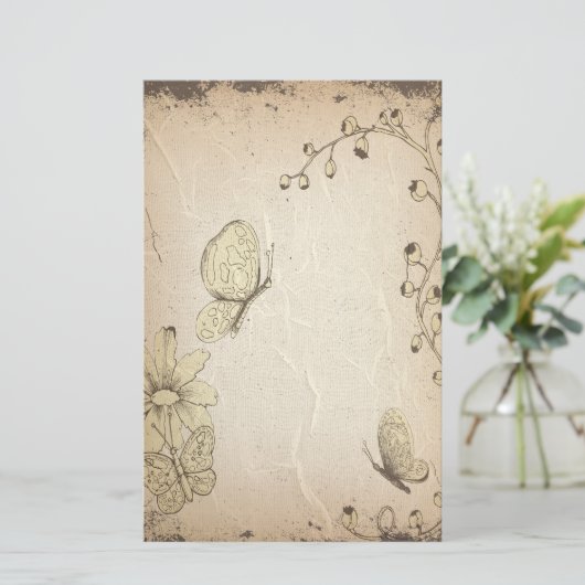 Vlinders gerimpeld Antiek briefpapier (Staand voorkant)