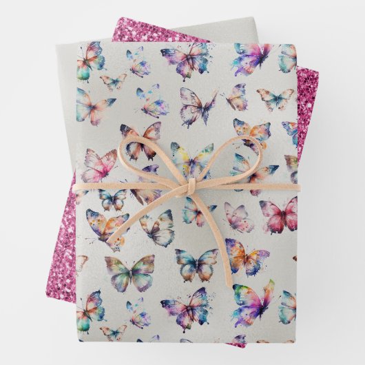  vlinders glitter inpakpapier vel (In situ)