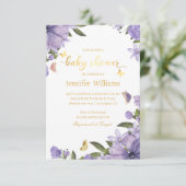 Vlinders Gouden paarse Bloemen baby shower Kaart (Staand voorkant)