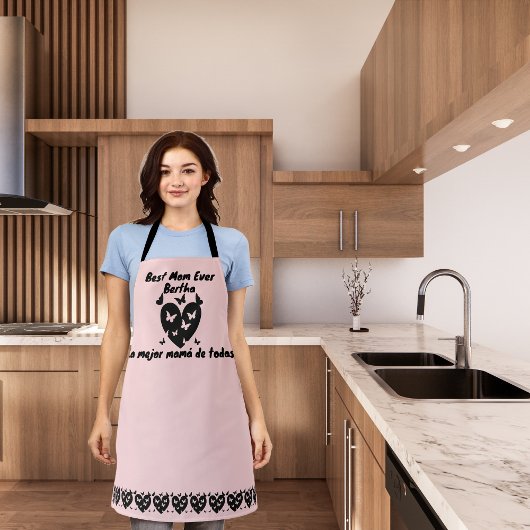 Vlinders & Hart Aangepaste naam, Tweetalig Roze Schort