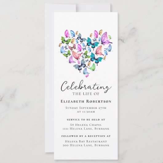 vlinders hart begrafenis digitale evite kaart (Voorkant)