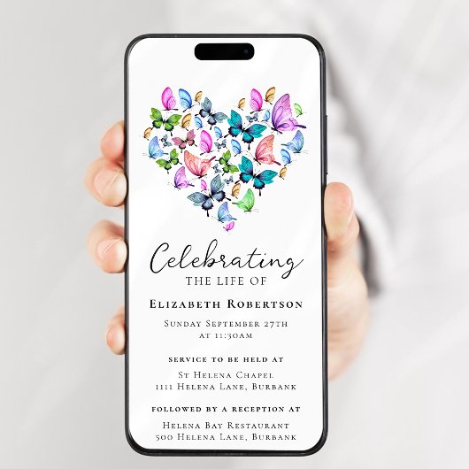 vlinders hart begrafenis digitale evite kaart