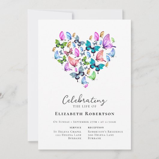  vlinders hart begrafenis kaart (Voorkant)