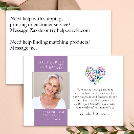 Vlinders hart voor altijd in onze harten begrafeni bedankkaart