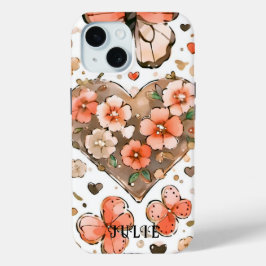 Vlinders, Harten en Bloemen Aangepaste Naam iPhone 15 Case