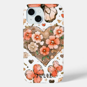 Vlinders, Harten en Bloemen Aangepaste Naam iPhone 15 Case