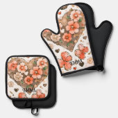 Vlinders, harten en bloemen aangepaste naam ovenwant & pannenlap set (Voorkant / Achterkant)