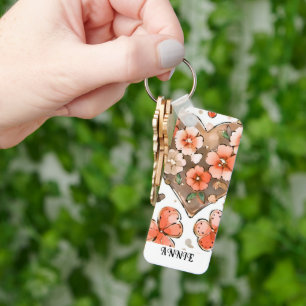 Vlinders, harten en bloemen aangepaste naam sleutelhanger