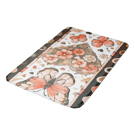 Vlinders, harten en bloemen badmat (Gekanteld)