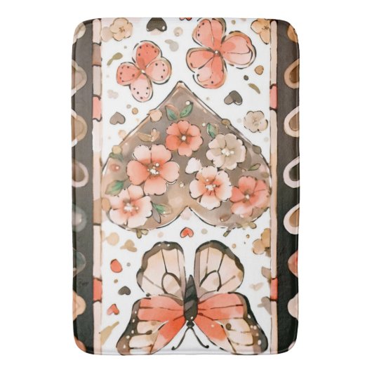 Vlinders, harten en bloemen badmat (Voorkant Verticaal)