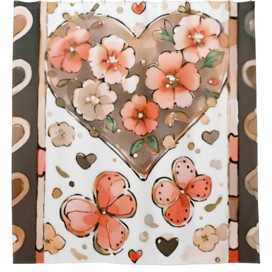 Vlinders, harten en bloemen douchegordijn (Voorkant)