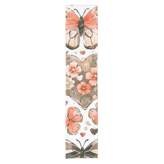 Vlinders, harten en bloemen korte tafelloper (Voorkant)