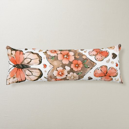 Vlinders, harten en bloemen lichaamskussen (Achterkant)