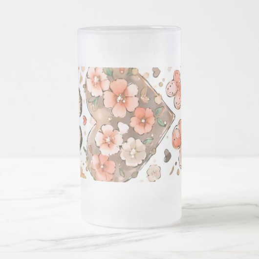 Vlinders, harten en bloemen matglas bierpul (Center)