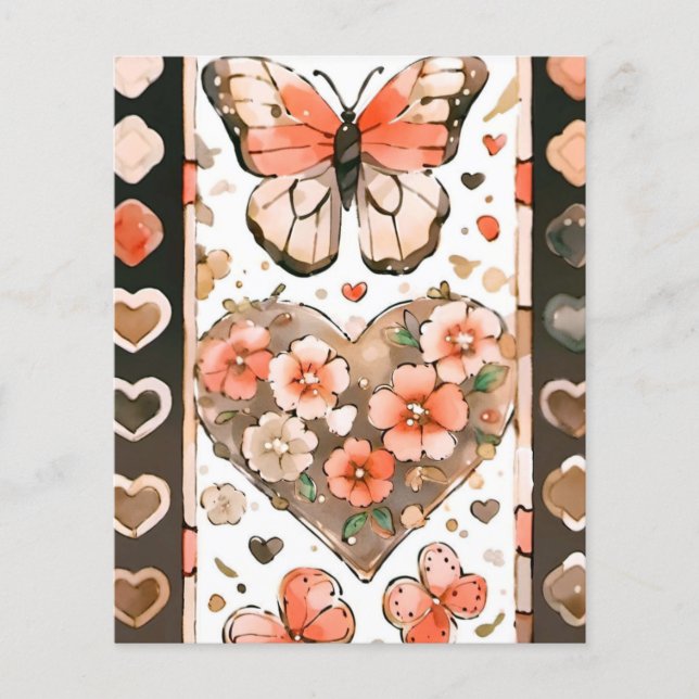 Vlinders, harten en bloemen Scrapbooking papier (Voorkant)