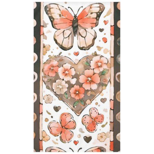 Vlinders, harten en bloemen tafelkleed (Voorkant)