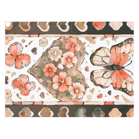 Vlinders, harten en bloemen tafelkleed (Voorkant (Horizontaal))