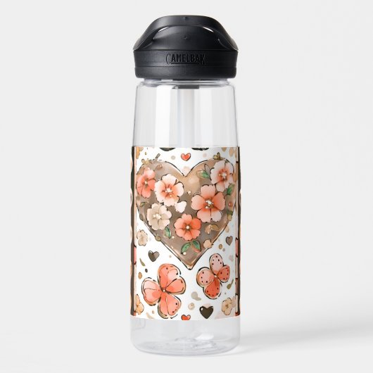 Vlinders, harten en bloemen waterfles (Achterkant)