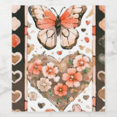 Vlinders, harten en bloemen wijn etiket (Enkel label)