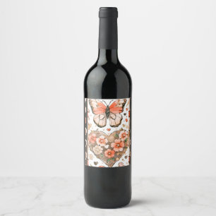Vlinders, harten en bloemen wijn etiket