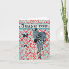 Vlinders & het Zebra van Boho danken de Blauwe u Bedankkaart