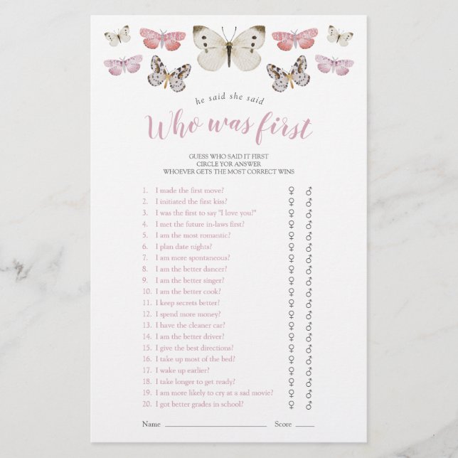 Vlinders hij zei dat ze roze douche spel zei (Voorkant)