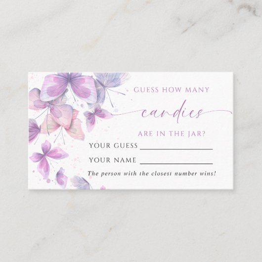 Vlinders Hoeveel Snoepjes Douche Game Card Plaatskaartje (Voorkant)