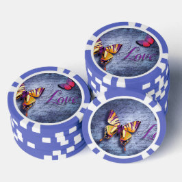 Vlinders houden van blauw poker chips