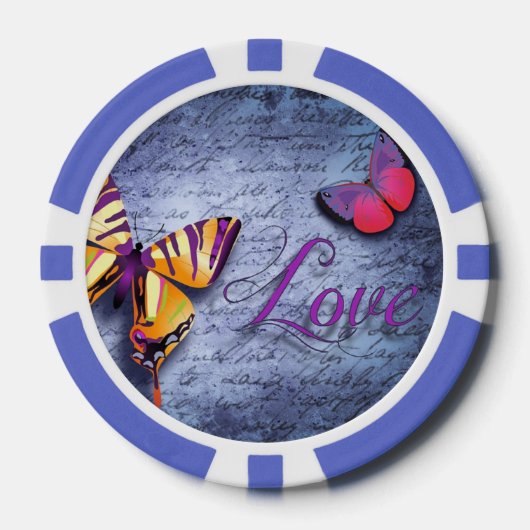 Vlinders houden van blauw poker chips (Voorkant)