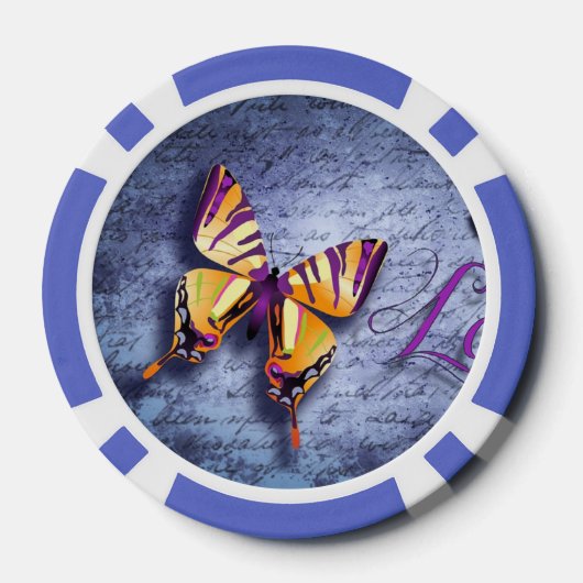 Vlinders houden van blauw poker chips (Achterkant)