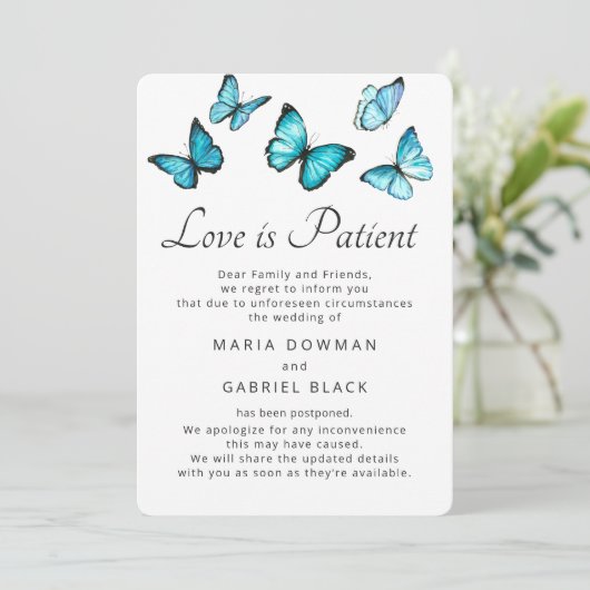 Vlinders Huwelijk Uitstel Liefde is Geduldig Save The Date (Staand voorkant)