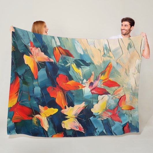 Vlinders in Beweging – Expressieve Abstracte Vluch Fleece Deken (In situ)