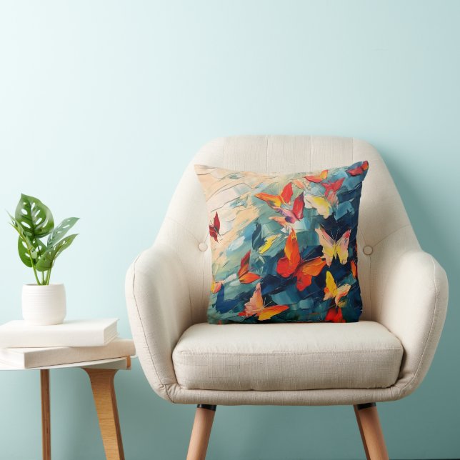 Vlinders in Beweging – Expressieve Abstracte Vluch Kussen (Stoel)