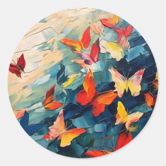Vlinders in Beweging – Expressieve Abstracte Vluch Ronde Sticker (Voorkant)