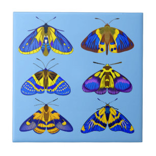 Vlinders in blauw, goudgeel en bruin klein tegeltje