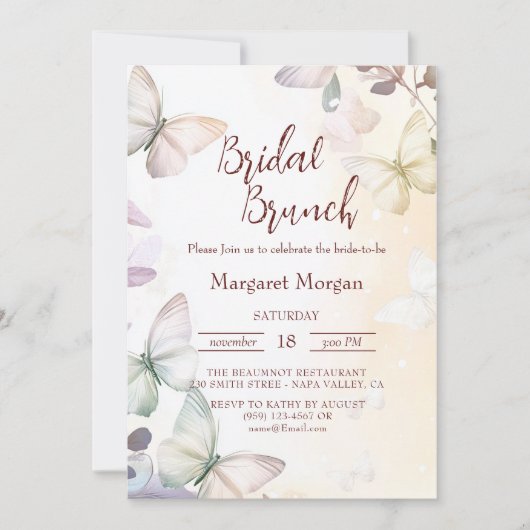 Vlinders in bloemenbruidsbrunch kaart (Voorkant)