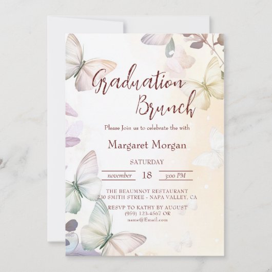 Vlinders in bloemenbruidsbrunch kaart (Voorkant)