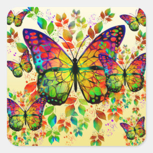 VLINDERS IN DE LENTE KLEURRIJKE NATUUR VIERKANTE STICKER
