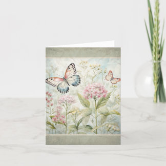 Vlinders In De Tuin Vintage Uitzicht Notitiekaart