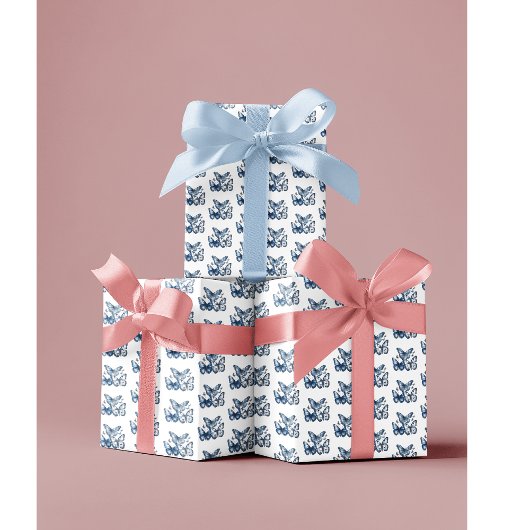 Vlinders in Delfts Blauw, aanpasbaar Inpakpapier Vel