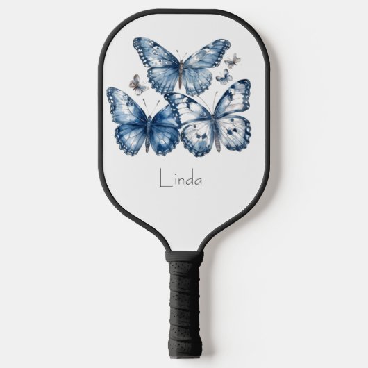 Vlinders in Delfts Blauw, aanpasbaar Pickleball Paddle (Voorkant)
