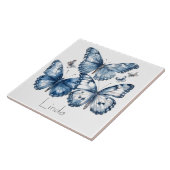 Vlinders in Delfts Blauw, aanpasbaar Tegeltje (Zijkant)