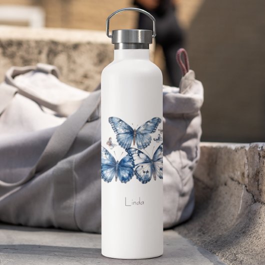 Vlinders in Delfts Blauw, aanpasbaar Waterfles