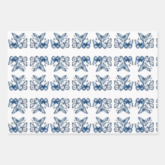 Vlinders in Delfts Blauw Inpakpapier Vel (Voorkant)