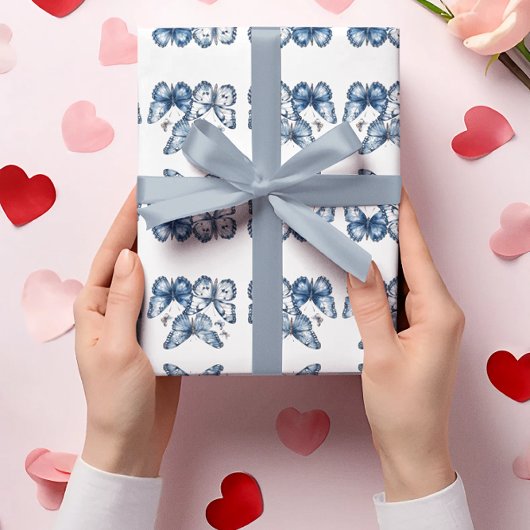 Vlinders in Delfts Blauw Inpakpapier Vel